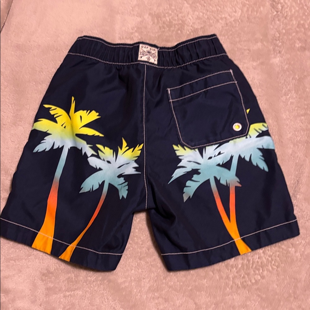 GAP KIDS.. Navy Blue Swim Shorts W Tye Dye Palm Trees.. Sz. Medium/8